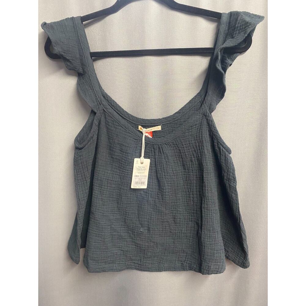 Marine Layer Cropped Blouse Top Womens Large Gray Scoop Neck Flutter Sleeve B55